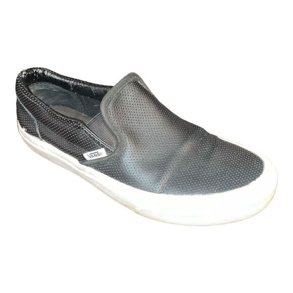 Vans Perforated black leather slip on shoes womens size 7.0 Men's 5.5 - Picture 1 of 6